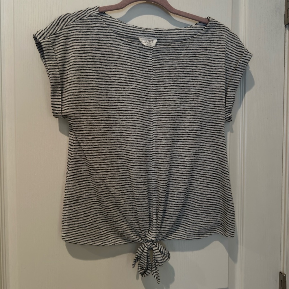 Knot-Front Striped Gray Top